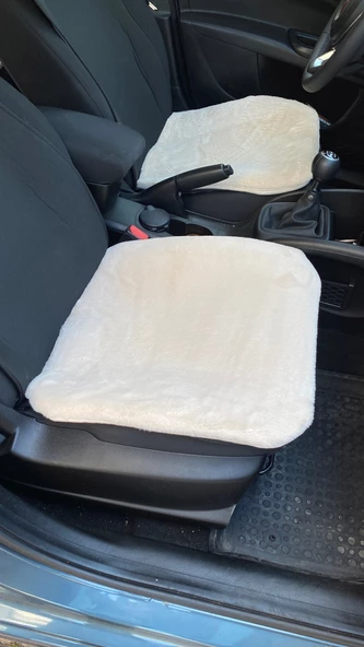 Yumuşak Tüylü Peluş Serme Oto Koltuk Koruyucu Minder Ön 2'li Bej ürün görseli 1