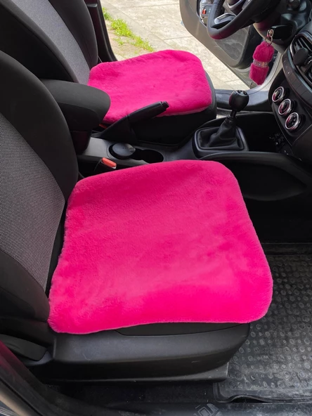 Yumuşak Tüylü Peluş Serme Oto Koltuk Koruyucu Minder Ön 2'li Fuşya Pembe ürün görseli 1