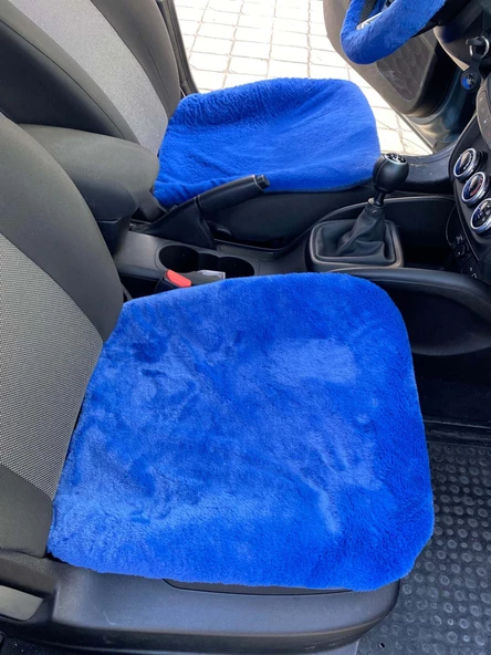 Yumuşak Tüylü Peluş Serme Oto Koltuk Koruyucu Minder Ön 2'li Mavi ürün görseli 1