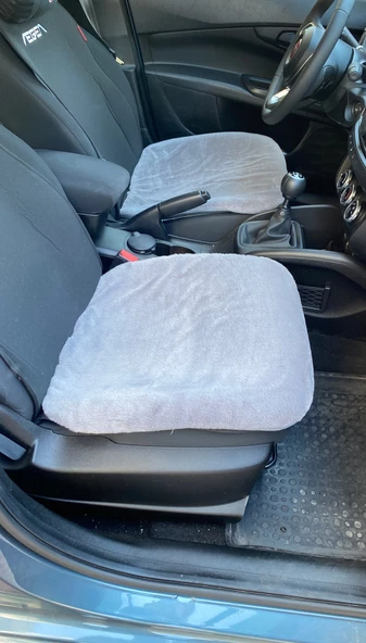 Yumuşak Tüylü Peluş Serme Oto Koltuk Koruyucu Minder Ön 2'li Gri ürün görseli 1
