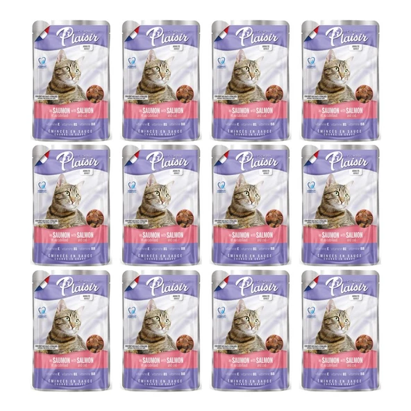 Plaisir 100Gr Pouch Salmon and Cod Somon Morina Etli 12Adet Kedi Maması ürün görseli 1
