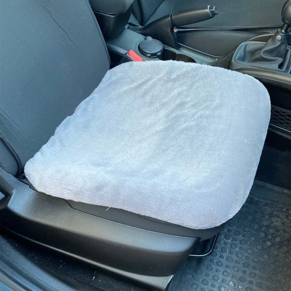 Yumuşak Tüylü Peluş Serme Oto Koltuk Koruyucu Minder Ön Tekli Gri ürün görseli 1