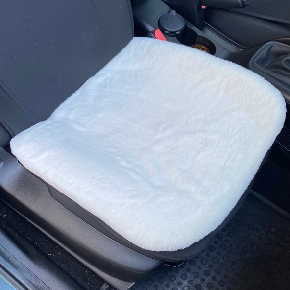 Yumuşak Tüylü Peluş Serme Oto Koltuk Koruyucu Minder Ön Tekli Beyaz ürün görseli 1