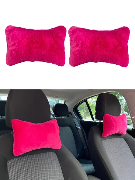 Yumuşak Peluşlu Ortopedik Araba Seyahat Boyun Yastığı 2'li Fuşya Pembe ürün görseli 1