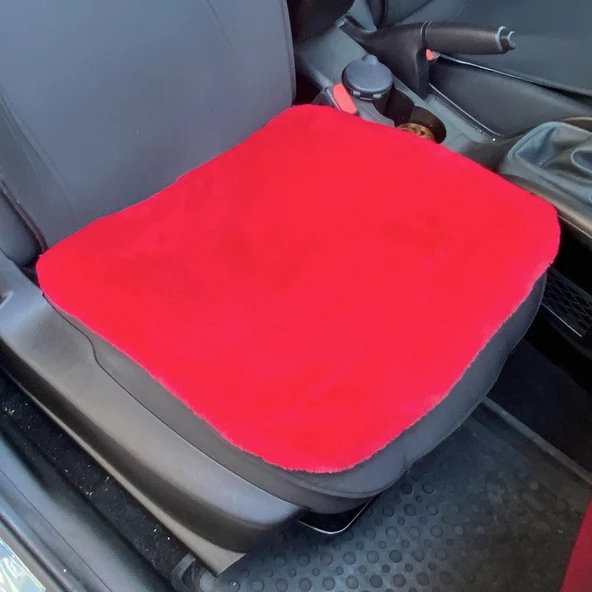 Yumuşak Tüylü Peluş Serme Oto Koltuk Koruyucu Minder Ön Tekli Kırmızı ürün görseli 1