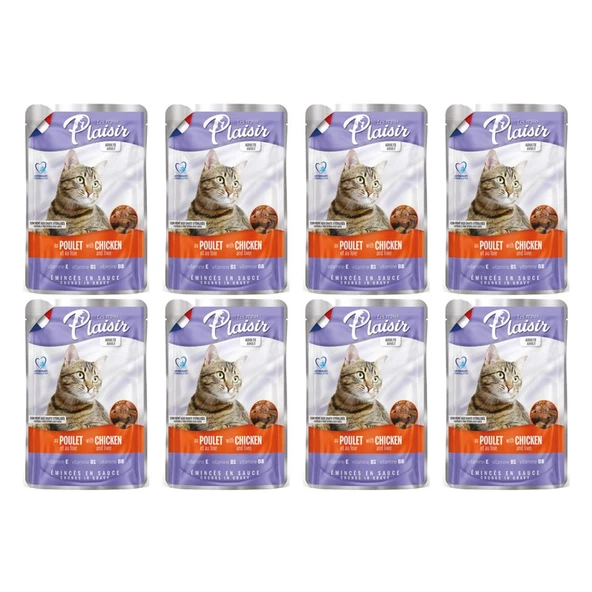 Plaisir 100Gr Pouch Chicken and Liver Tavuk Etli Ciğerli 8Adet Kedi Maması ürün görseli 1
