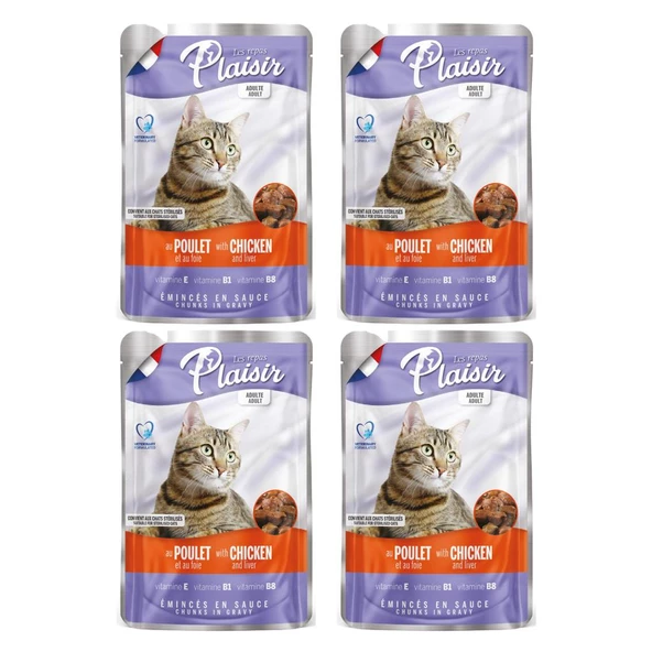 Plaisir 100Gr Pouch Chicken and Liver Tavuk Etli Ciğerli 4Adet Kedi Maması ürün görseli 1