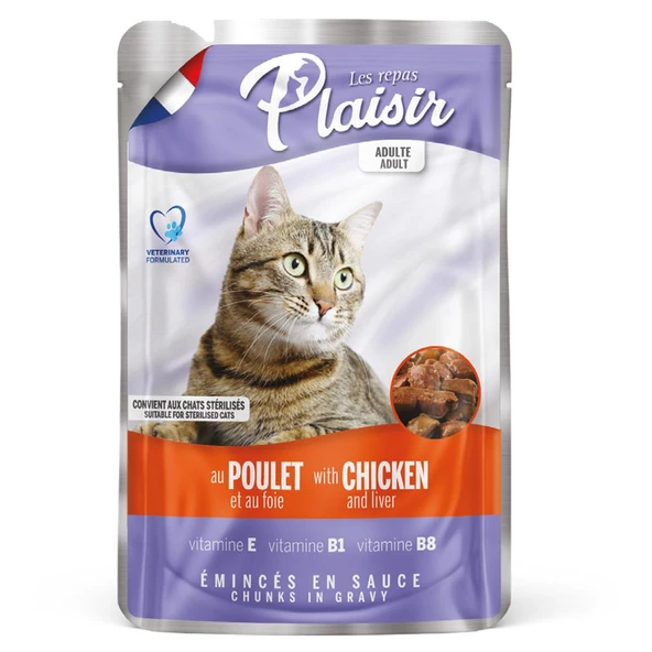 Plaisir 100Gr Pouch Chicken and Liver Tavuk Etli Ciğerli 1Adet Kedi Maması ürün görseli 1
