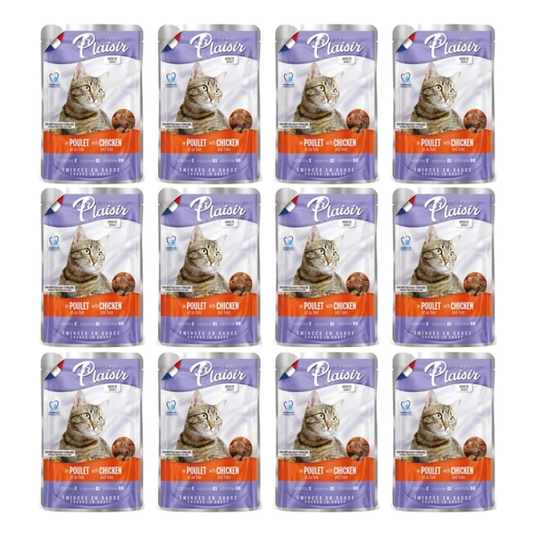Plaisir 100Gr Pouch Chicken and Liver Tavuk Etli Ciğerli 12Adet Kedi Maması ürün görseli 1