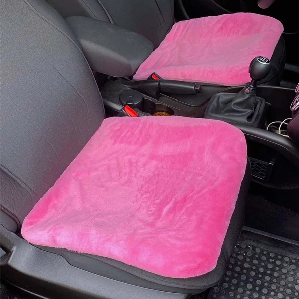 Yumuşak Tüylü Peluş Serme Oto Koltuk Koruyucu Minder Ön 2'li Şeker Pembe ürün görseli 1