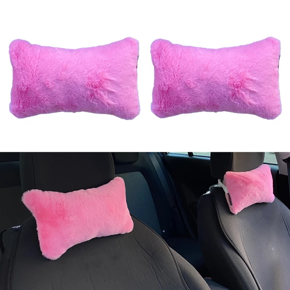 Yumuşak Peluşlu Ortopedik Araba Seyahat Boyun Yastığı 2'li Şeker Pembe ürün görseli 1