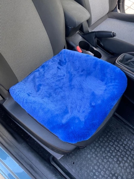 Yumuşak Tüylü Peluş Serme Oto Koltuk Koruyucu Minder Ön Tekli Mavi ürün görseli 1