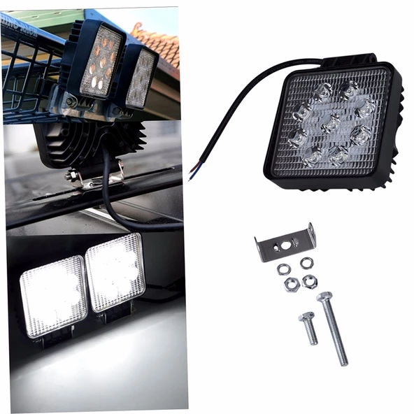 Led Projektör Çalışma Sis Lambası Kare 9 Ledli 27W 12-24V ürün görseli 1