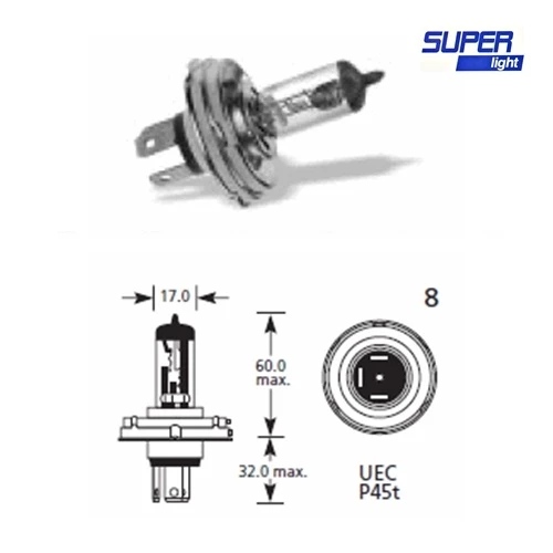 Super Light H4 Halojen Far Ampülü 12 Volt 55 Watt ürün görseli 1