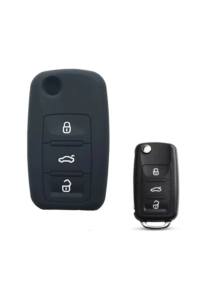 Volkswagen Bora Polo Jetta Passat B5 Golf 6 Beetle Caddy Uyumlu Silikon Oto Anahtar Kumanda Kabı Siyah ürün görseli 1