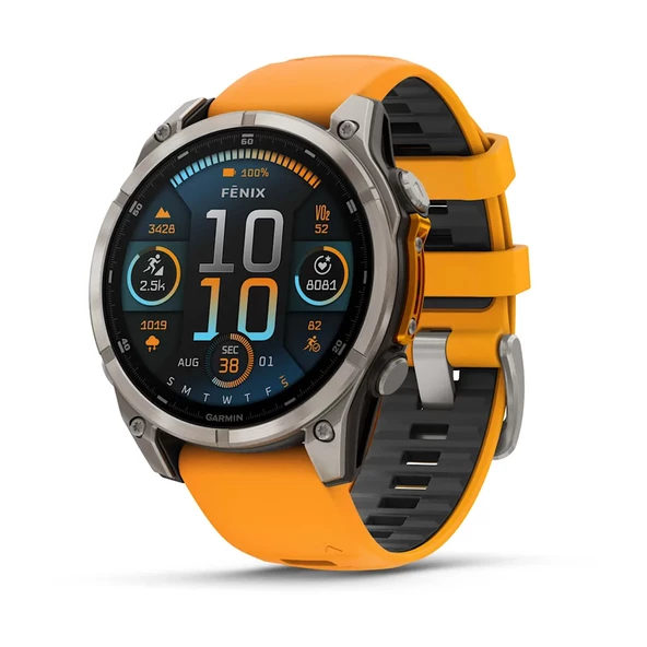 Garmin Fenix 8 – 47mm AMOLED Sapphire Titanyum Turuncu/Grafit Silikon Kayışlı ürün görseli 1