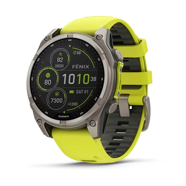 Garmin Fenix 8 - 47 mm Solar Sapphire Titanyum Amp Sarı/Grafit Silikon Kayışlı ürün görseli 1