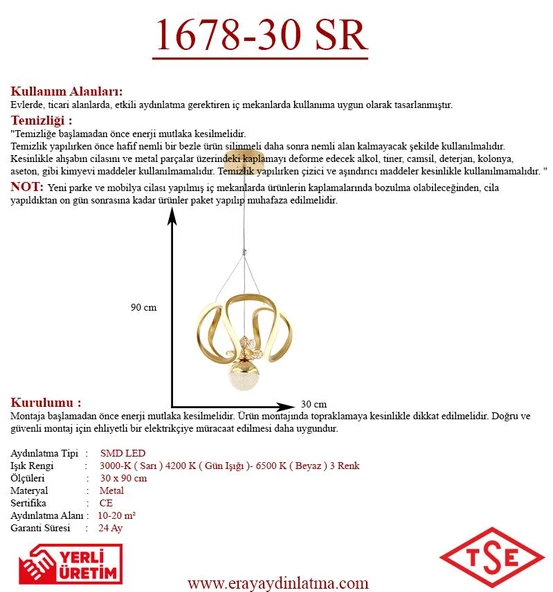 Eray Aydınlatma 1688-30 Sarı Led Avize - Resim 3