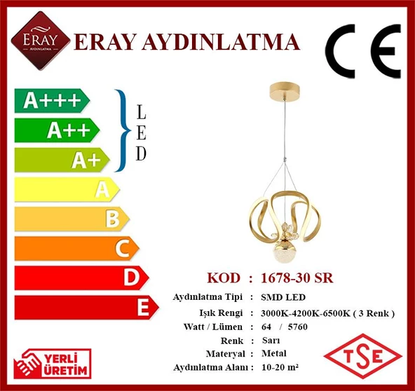 Eray Aydınlatma 1688-30 Sarı Led Avize - Resim 4