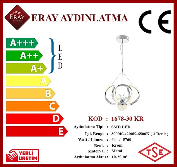 Eray Aydınlatma 1688-30 Krom Led Avize - Resim 4