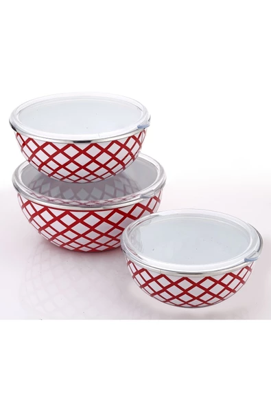 Bonera Olbia 6 Parça Kapaklı Emaye Saklama Kabı ( 16-18-20cm) ürün görseli 1
