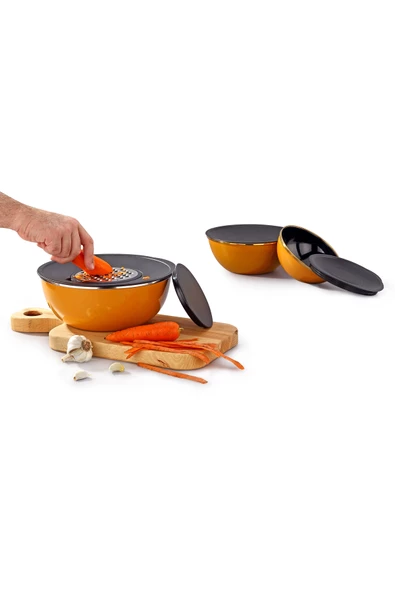 Bonera Hardal Sarısı Emaye 8 Parça Rende & Karıştırma Kabı Seti ürün görseli 1
