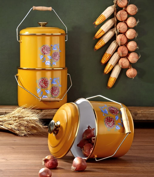 Bonera Emaye 3'lü Hardal Sarısı Bakraç Set, 20-22-24cm Yoğurt Mayalama Seti ürün görseli 1