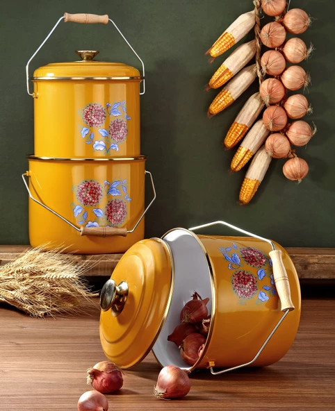 Bonera Emaye 3'lü Hardal Sarısı Bakraç Set, 14-16-18cm Yoğurt Mayalama Seti ürün görseli 1