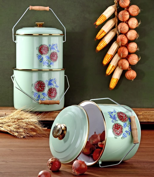 Bonera Emaye 3'lü Su Yeşili Bakraç Set 20-22-24cm ürün görseli 1