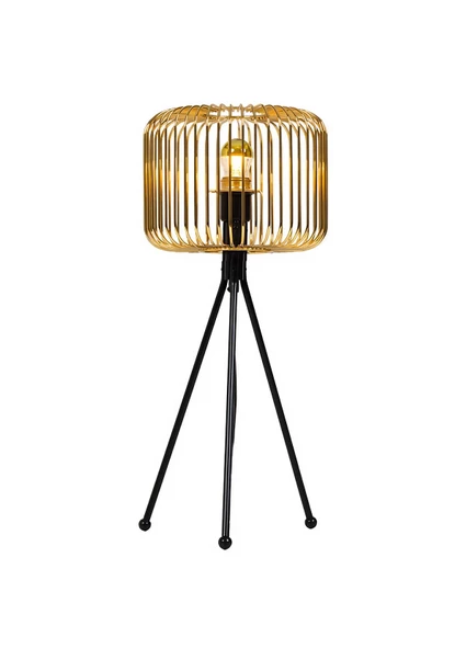 Kafes Tripod Abajur Metal Başlıklı Gold ürün görseli 1