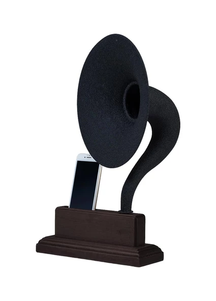 Akustik Gramofon Koyu Ceviz Ahşap Gövde / Siyah Metal Başlık ürün görseli 1
