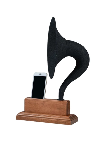 Akustik Gramofon Krem Ahşap Gövde / Siyah Metal Başlık ürün görseli 1