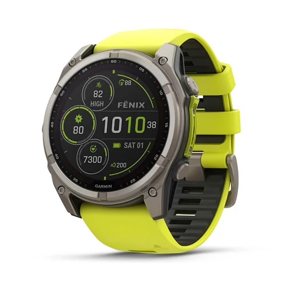 Garmin Fenix 8 - 51 mm Solar Sapphire Titanyum, Amp Sarı/Grafit Silikon Kayışlı ürün görseli 1