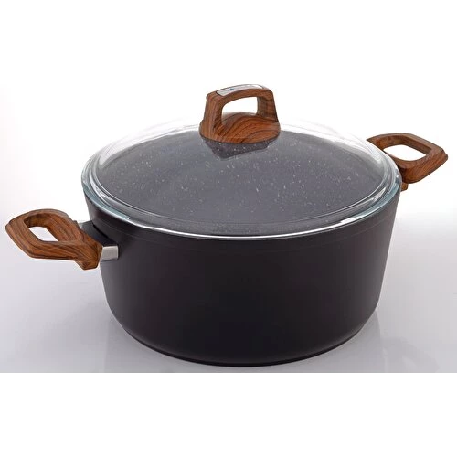 Bonera Vogue 26cm Ahşap Kulp Detaylı Granit Tekli Derin Tencere ürün görseli 1
