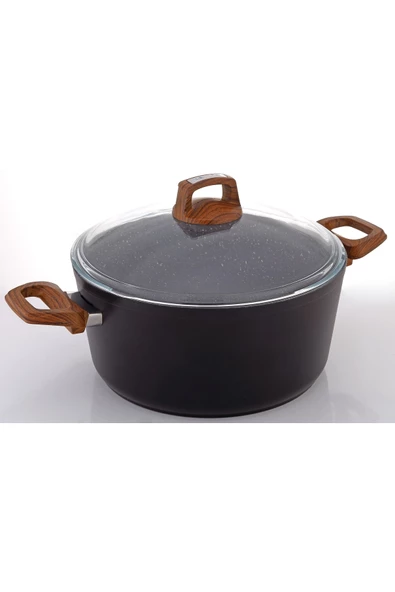 Bonera Vogue 24cm Ahşap Kulp Detaylı Granit Tekli Derin Tencere ürün görseli 1