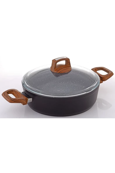 Bonera Vogue 30cm Ahşap Kulp Detaylı Granit Tekli Karnıyarık Tenceresi ürün görseli 1