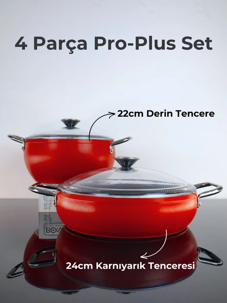 Bonera Pro Plus 4 Parça Titanyum Tencere Seti - Kırmızı ürün görseli 1
