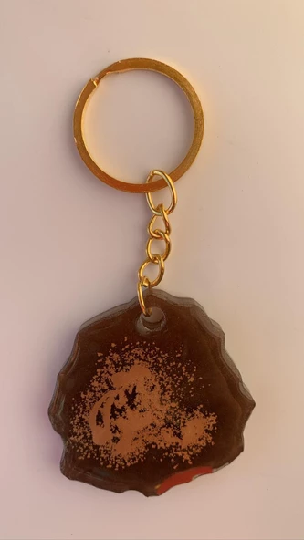 Karışık Desenli Kahverengi Renkli Gold Aksesuarlı Epoksi Anahtarlık El Yapımı Hediyelik ürün görseli 1