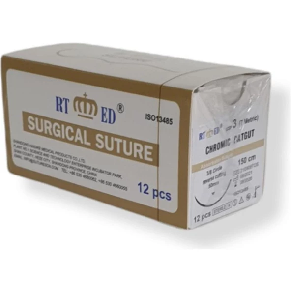RTMED - CHROMİC CATGUT KROMİK KATGÜT EMİLEBİLİR SUTUR DAİRE TERS KESİM 150CM NO:3 12 ADET (1 PAKET) ürün görseli 1