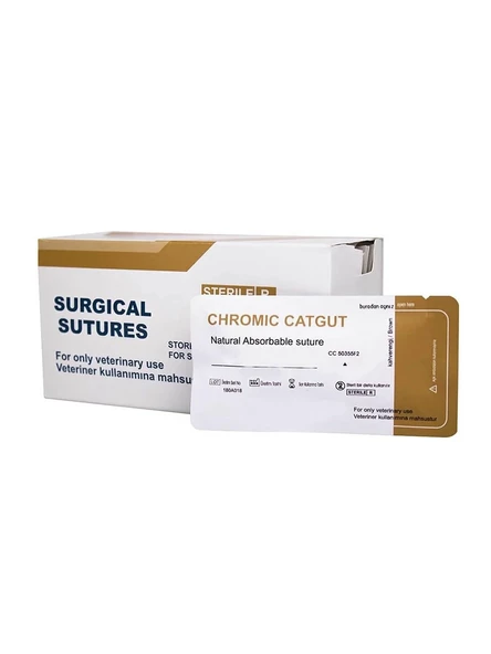 VIP - CHROMİC CATGUT KROMİK KATGÜT DOĞAL EMİLEBİLİR SUTUR YUKARI KESKİN 150CM NO:4 12 ADET (1 PAKET) ürün görseli 1