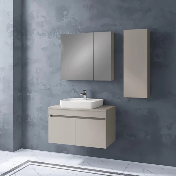 Denko Etna 80 cm MDF Kül Gri Banyo Dolabı Takımı ve Boy Dolabı ürün görseli 1
