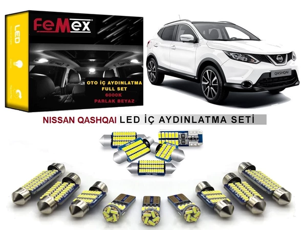 Nissan Qashqai J11 Cam Tavanlı Model LED İç Aydınlatma Ampul Seti FEMEX Parlak Beyaz ürün görseli 1