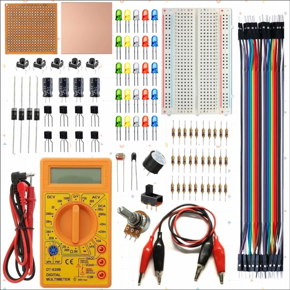BREADBOARD TEMEL ELEKTRONİK DEVRE EĞİTİM SETİ + DT830D MULTİMETRE ürün görseli 1