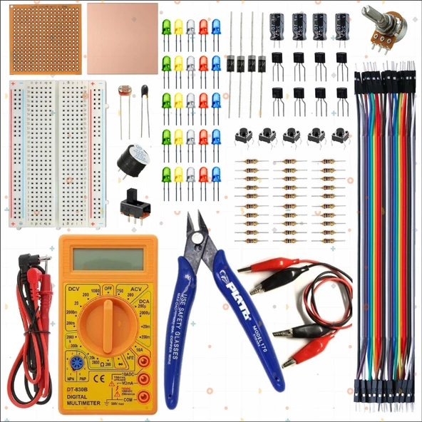BREADBOARD TEMEL ELEKTRONİK DEVRE SETİ +DT830D MULTİMETRE + PLATO YANKESKİ ürün görseli 1