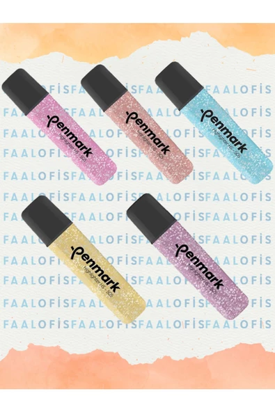 penmark Doldurulabilir Fosforlu Kalem Metalik Simli Gold Bronz Turkuaz TozMavi Pembe ürün görseli 1