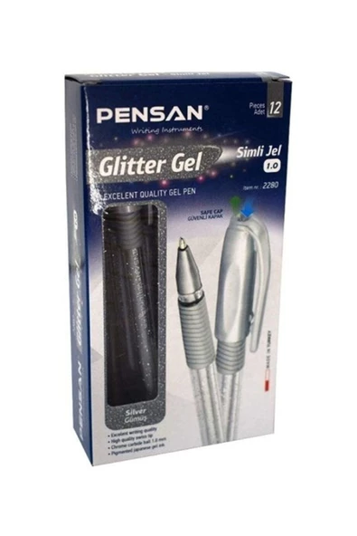 Pensan Glitter Gel Simli Jel Kalem 1.0mm 12'li (1 paket) ürün görseli 1