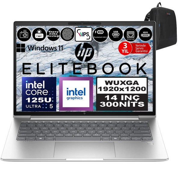 Hp Elitebook 640 G11 Intel Core Ultra 5 125U Ddr5 48GB 4tb SSD Intel® Aı Boost 14" Wuxga IPS Windows 11 Pro Taşınabilir Bilgisayar 9Y7L3ETP20 + Zetta Çanta ürün görseli 1