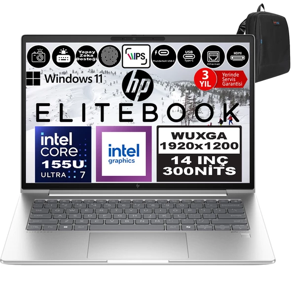Hp Elitebook 640 G11 Intel Core Ultra 7 155U Ddr5 16GB 512GB SSD Intel® Aı Boost 14" Wuxga IPS Windows 11 Pro Taşınabilir Bilgisayar 9Y7L4ETP01 + Zetta Çanta ürün görseli 1