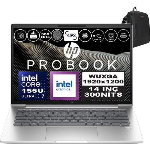 Hp Probook 440 G11 Intel Core Ultra 7 155U Ddr5 16GB 1tb SSD Intel® Aı Boost 14" Wuxga IPS Freedos Taşınabilir Bilgisayar A22YSEAF02 + Zetta Çanta ürün görseli 1