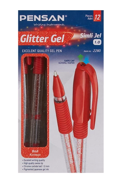 Pensan Glitter Gel Simli Jel Kalem 1.0mm 12'li (1 paket) ürün görseli 1